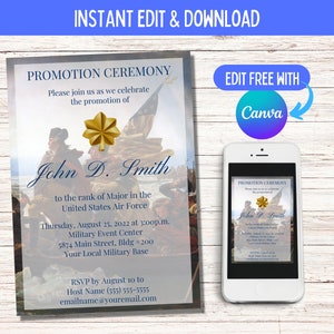 Air Force Announcement "Washington" Promotion, Retirement, Commission, Graduation Ceremony, Invitation, Officer, Enlisted, Digital, Instant