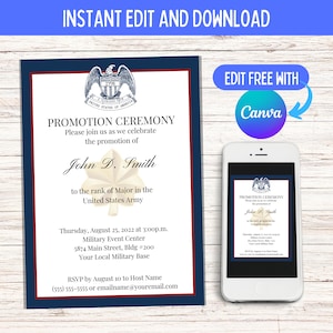 Army "Eagle" Announcement -Promotion, Retirement, Commission, Graduation Ceremony, Invitation, Officer, Enlisted, Military, Digital, Instant