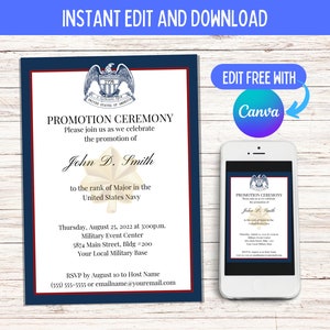 Navy &quot;Eagle&quot; Announcement -Promotion, Retirement, Commission, Graduation Ceremony, Invitation, Officer, Enlisted, Military, Digital, Instant