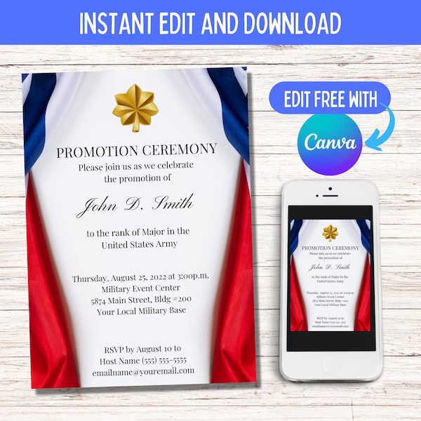 Army Flags Announcement, Promotion, Retirement, Commission, Graduation Ceremony, Invitation, Officer, Enlisted, Military, E-vite, Instant