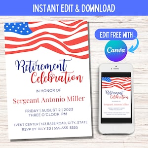 American Flag Announcement, Promotion, Retirement, Commission, Graduation, Invitation, Officer, Enlisted, Military, Police, Firefighter