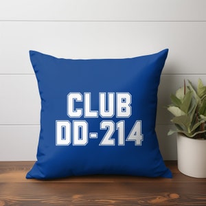 クラブ DD-214 枕 (青) スクエア枕、軍隊、退役軍人、退役軍人、陸軍、海軍、空軍、宇宙軍、沿岸警備隊、海兵隊