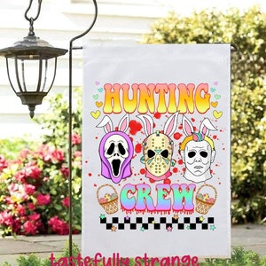 Bandera de jardín de Easterween, terror gótico espeluznante, película de terror de Pascua, personaje gótico, primavera pastel, gótico, primavera, bandera de jardín de Pascua, equipo de caza, terror