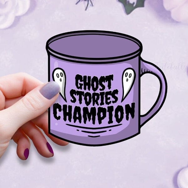 Pastel Goth Camping Ghost Stories Champ Mug Vinyl Waterproof Sticker/Goth Camping Sticker/Camping Sticker/Spooky Planner Stickers