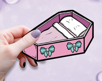 Cute and Creepy Pastel Goth Coffin Bed Sticker/Pastel Goth Vinyl Stickers/Water Resistant Stickers