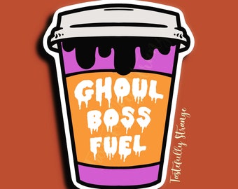 Spooky Ghoul Boss Coffee Cup Vinyl Holographic Matte Glossy Planner Sticker Car Sticker Laptop Sticker Goth Stickers Goth Decal Goth Planner