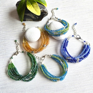 Multi-Strand Seed Bead Bracelet: Boho Glass Beaded Jewelry