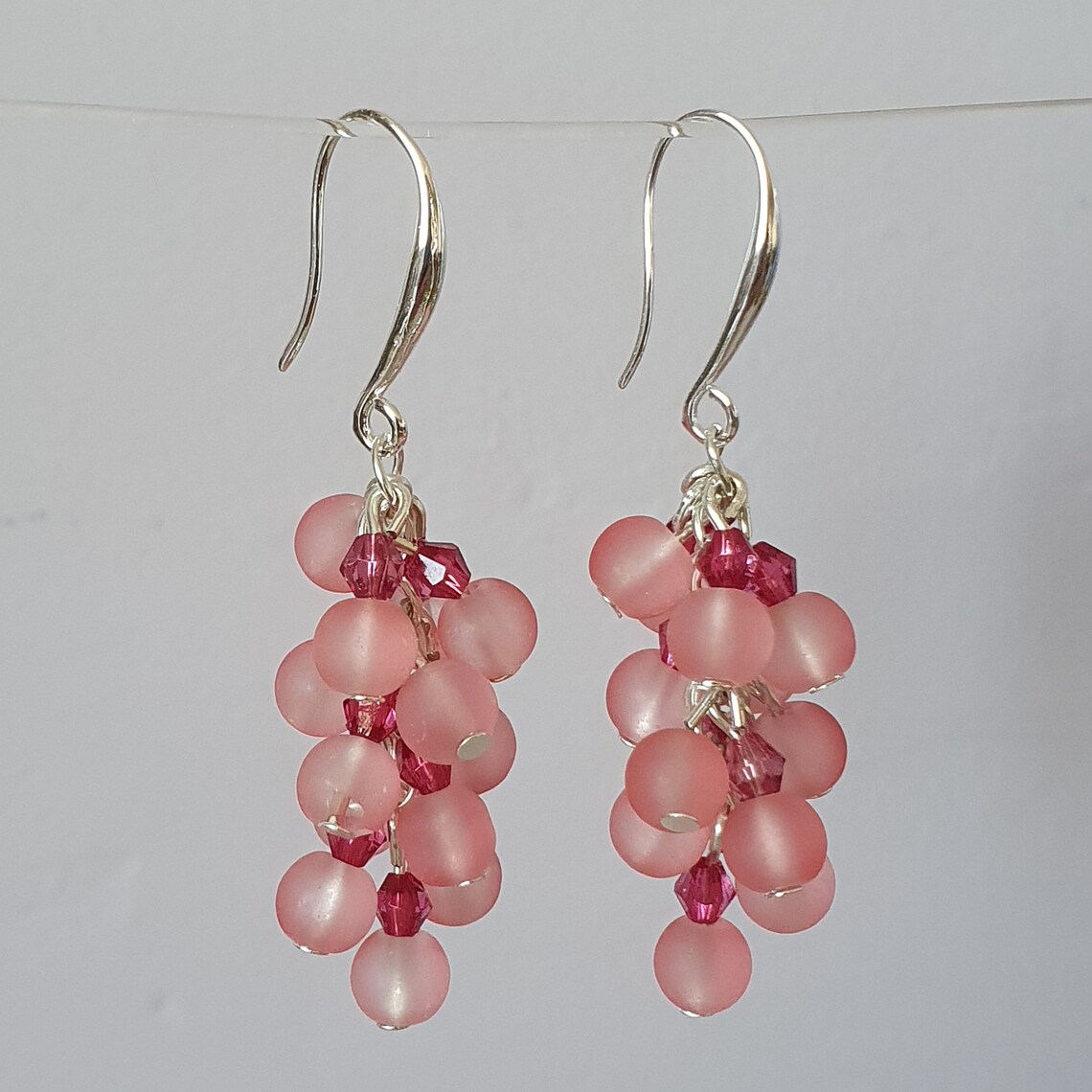 Dusky Pink Glass Bead Necklace Bracelet Earrings Set, Pale Pink Choker