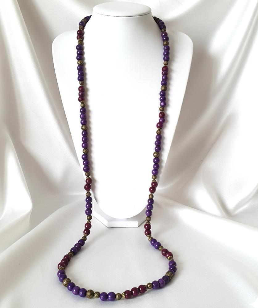 Sautoir Femme Fantaisie Perles En Bois Et Cordon Satin Violet - Collier Long Sans Marque