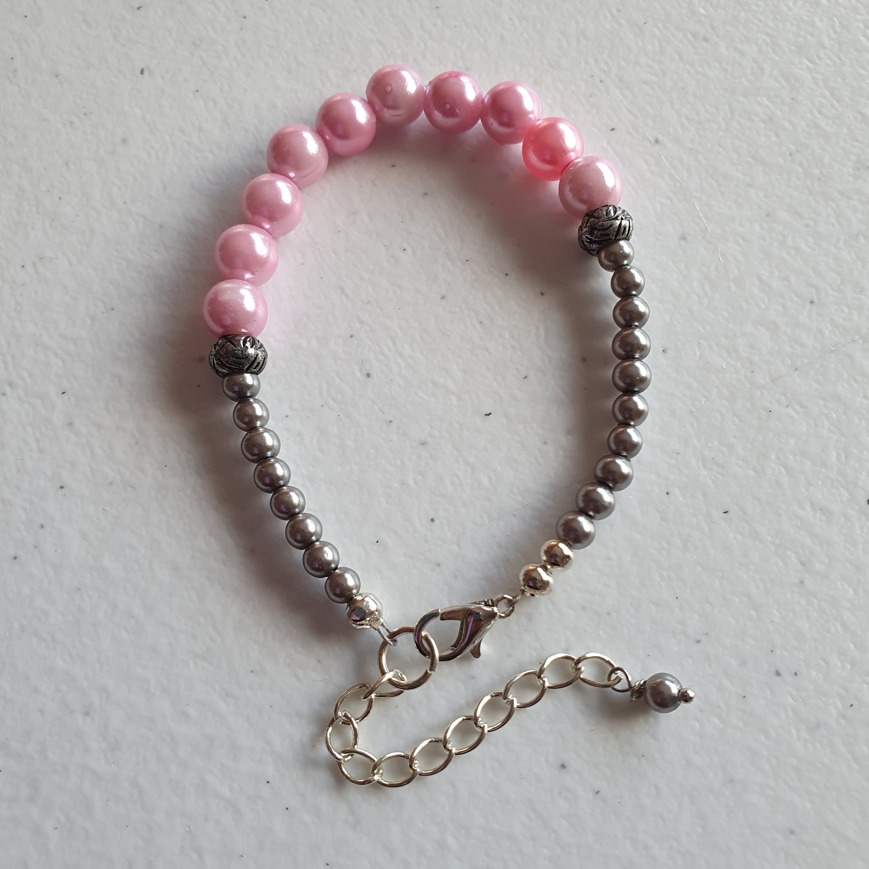 Pink and Grey Beaded Long Necklace Bracelet Setbeaded - Etsy UK