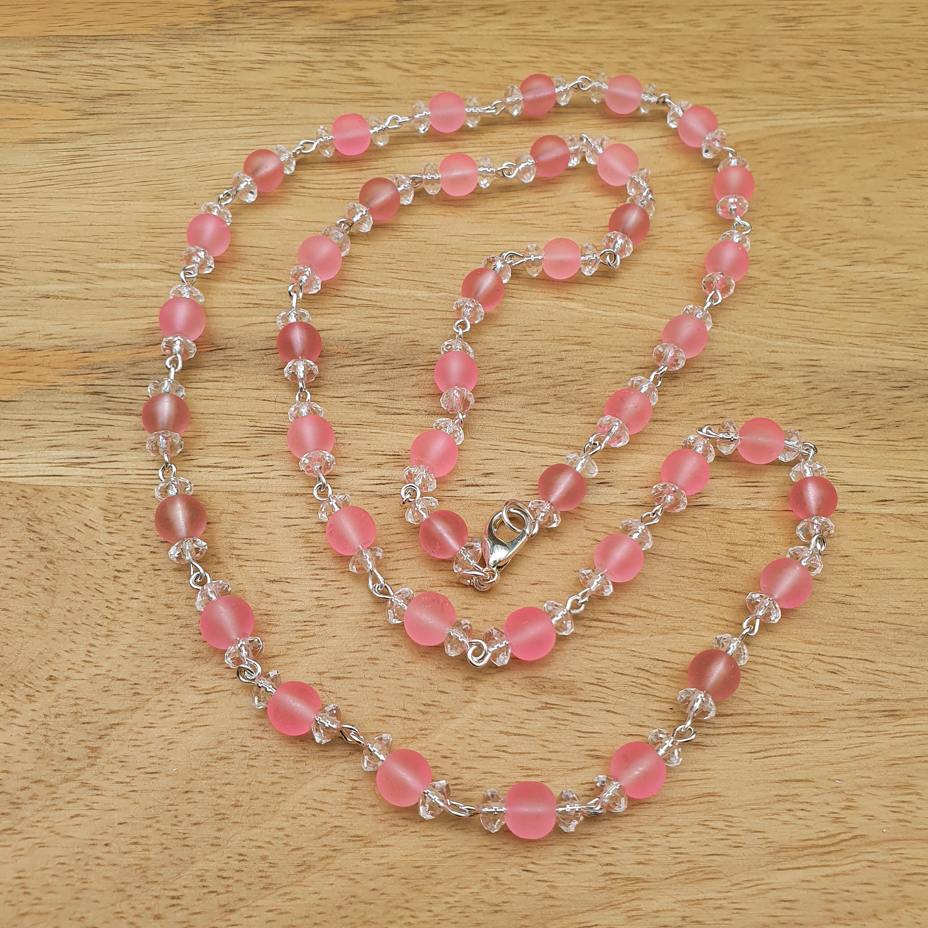 Pink Beaded Long Necklacebeaded Chainpink Necklaceacrylic Etsy UK