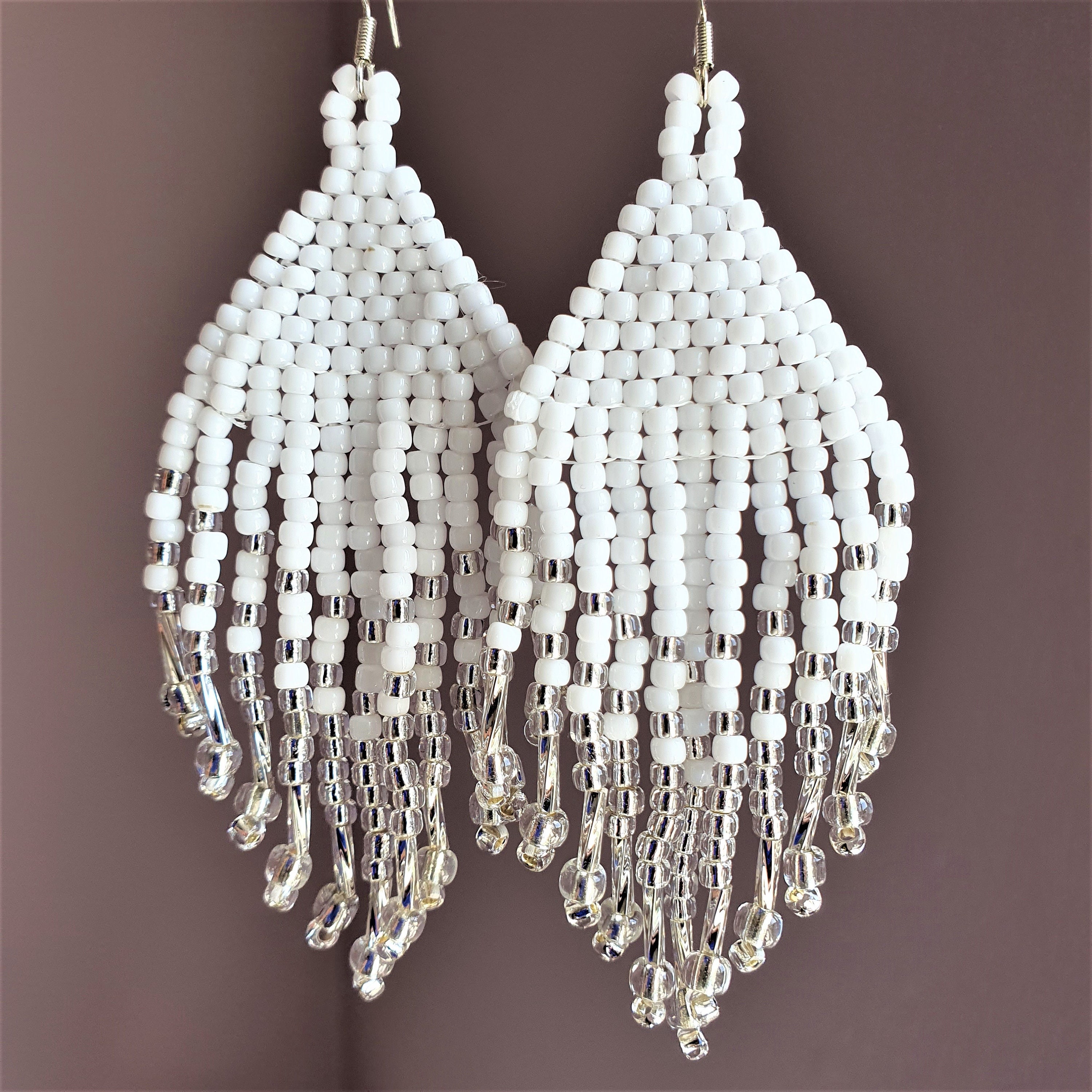 White on sale fringe earrings