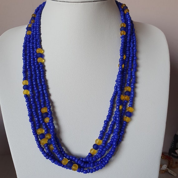 Royal Blue and Yellow Seedbead Necklace Bracelet Earrings - Etsy UK