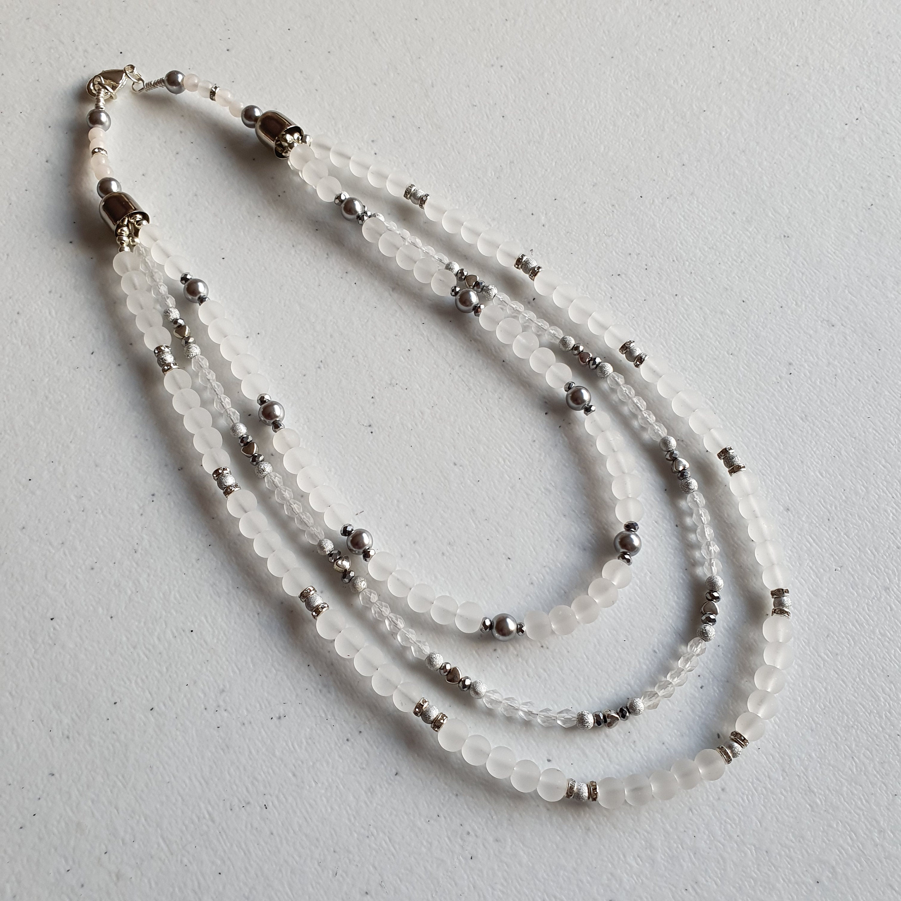 White glass beaded necklaceMultistrand necklaceLayered Etsy