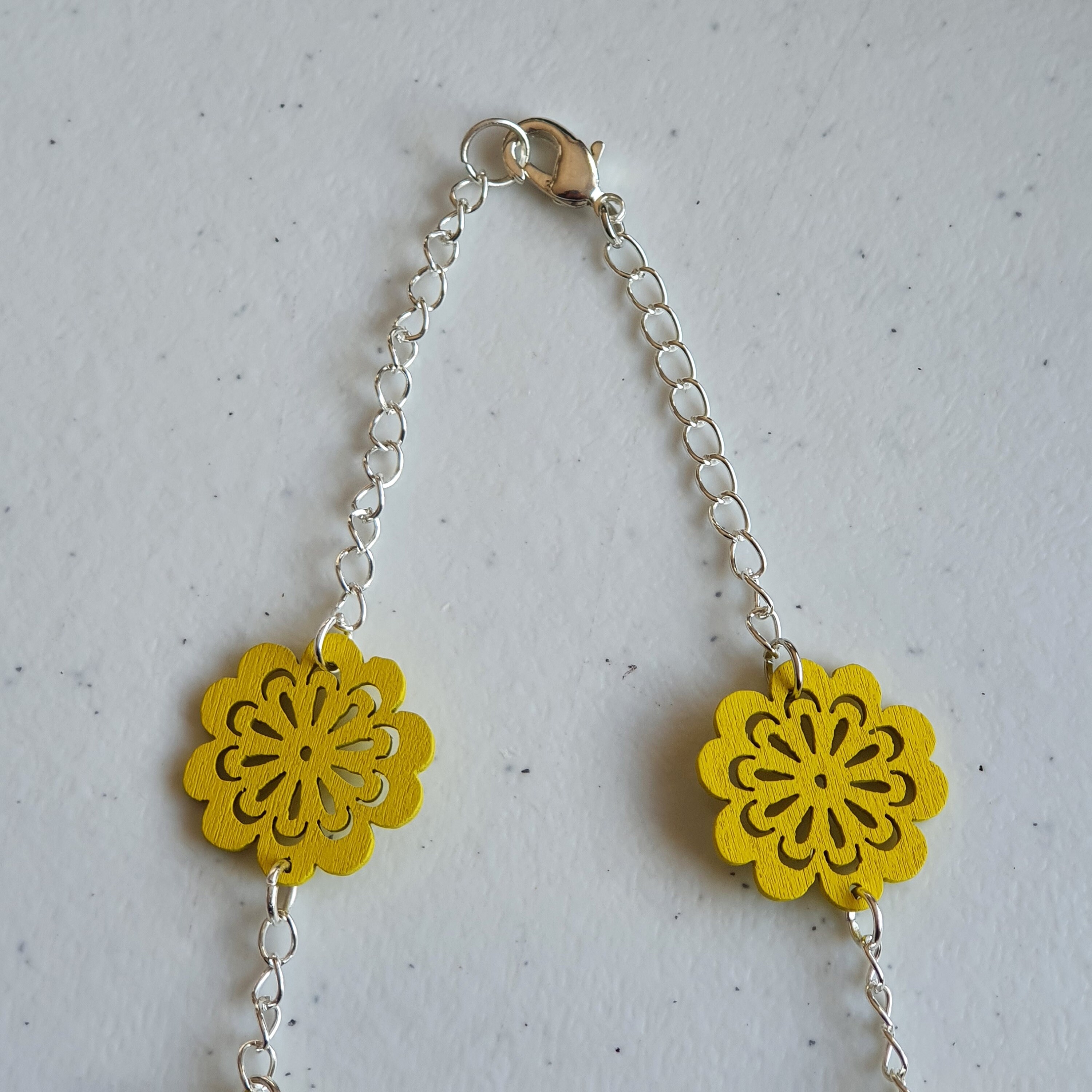 Green and yellow wooden jewellery setWooden flower necklace Etsy