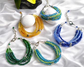 Multi-Strand Seed Bead Bracelet: Boho Glass Beaded Jewelry