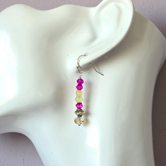Boucles D'oreilles Style Ethnique - Couleurs Rose Fuchsia Et Jaune Brillant - Neuf