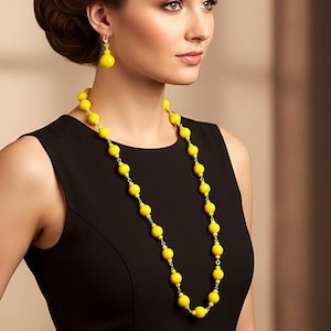 Yellow Ceramic Bead Jewelry Set: Handmade Necklace and Drop Earrings