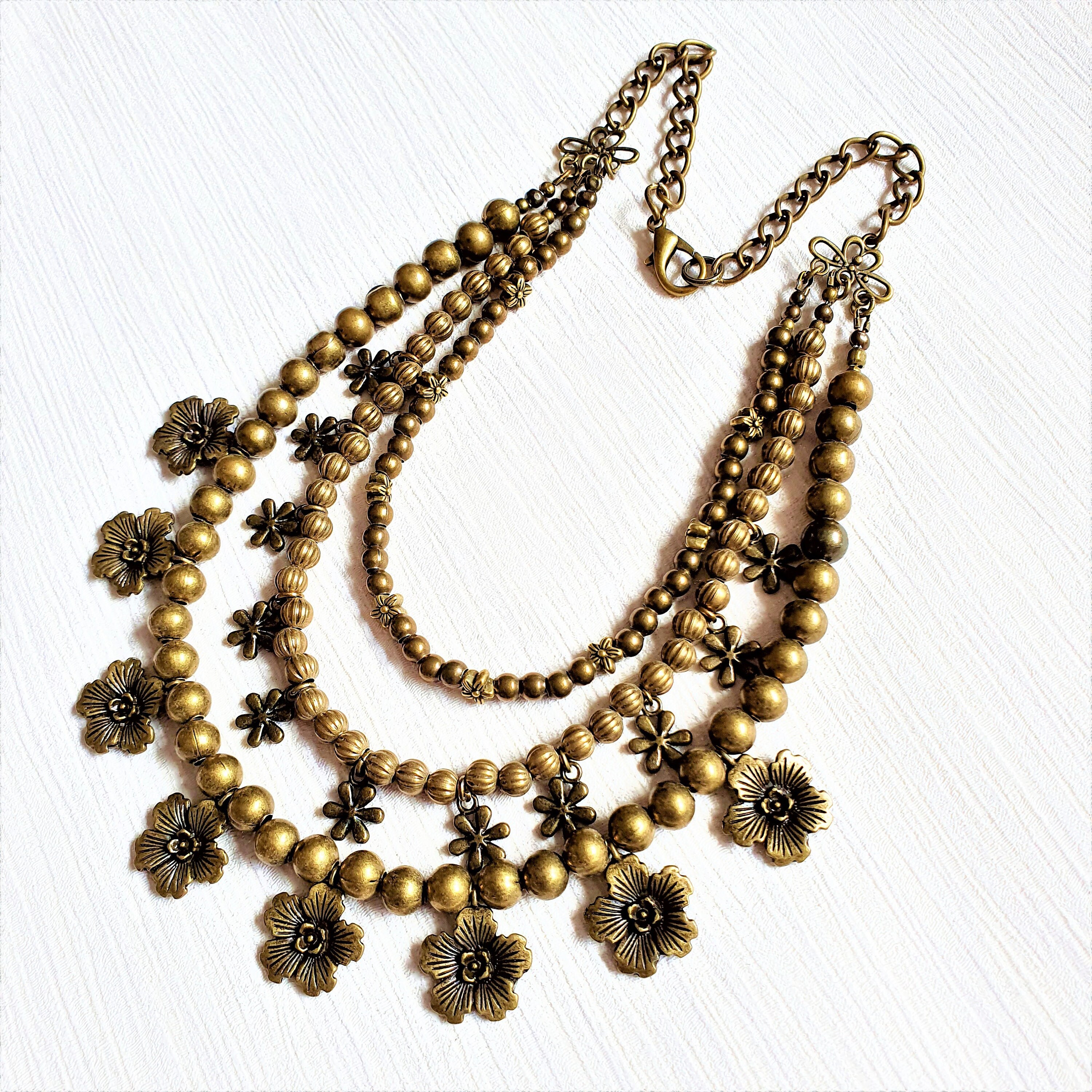 Bronze Layered Necklace Antique Bronze Charm Necklace Bronze Etsy UK