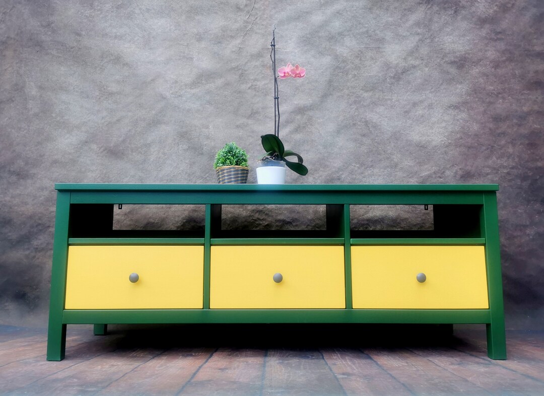TV Stand Unit Sideboard Hemnes Painted Dark Green Yellow Mustard Etsy UK