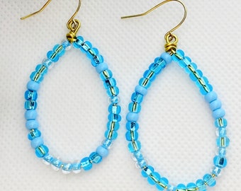 Cadet Blue Hoop Earrings Turquoise and blue Handmade Hoop Earrings Teardrop gold jewelry