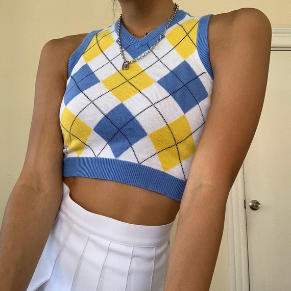 blue cropped sweater vest