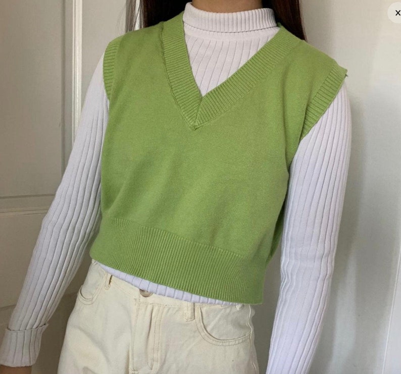 Avocado Green Knitted V-Neck Sweater Vest/ Chartreuse Lime | Etsy