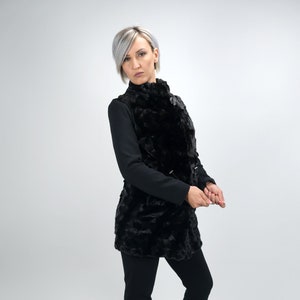 Echte bont nerts zwarte secties kraag vest / natuurlijke nerts bont / modern ontwerp / elegante stijl vest / stand kraag vest / luxe geschenken
