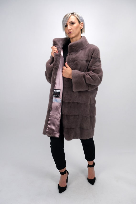 Real Fur Mink Dusty Rose Collared Half Coat / Natural Mink Real Fur Mink Dusty Rose Collared Half Coat / Natural Mink