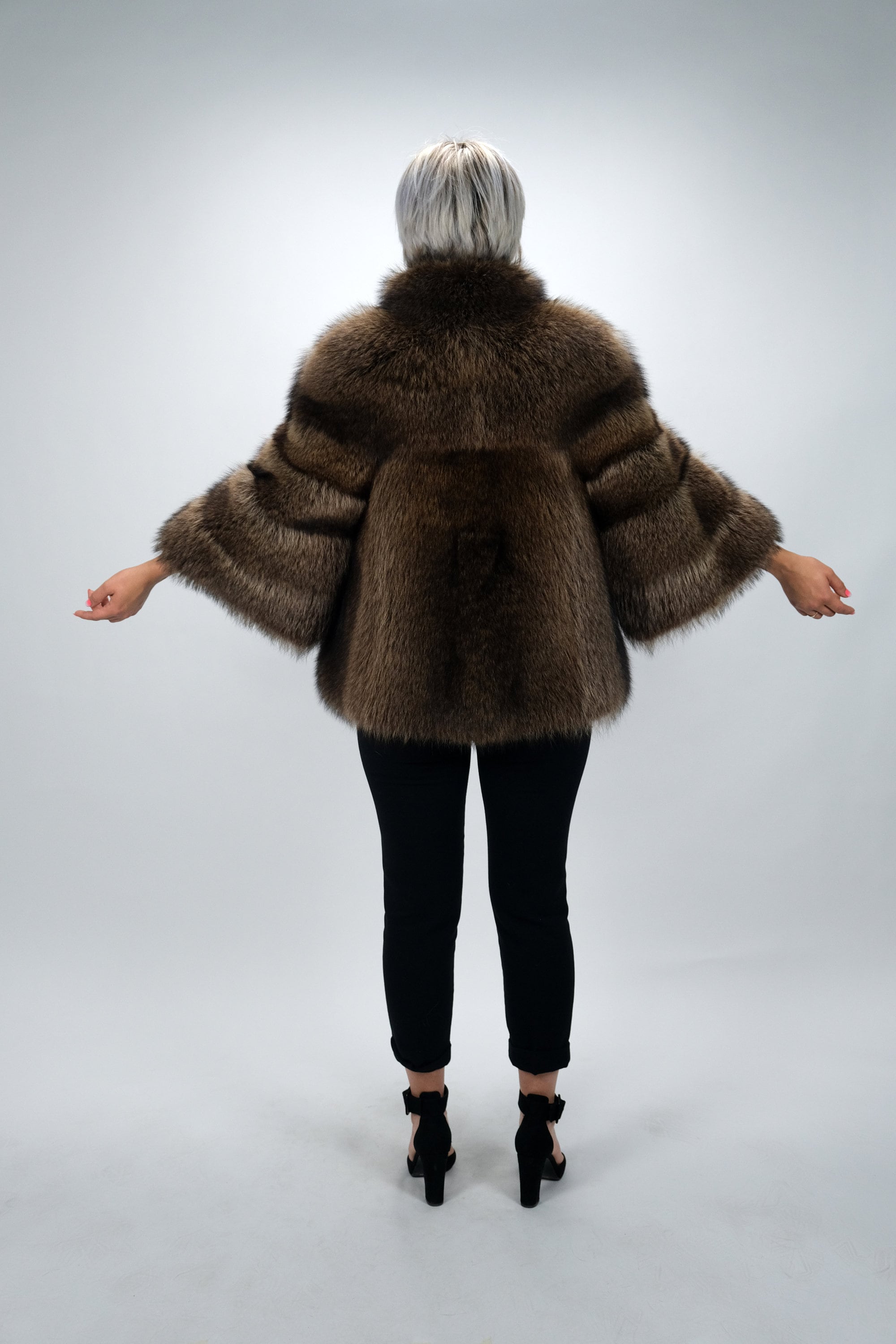 Real Fur Racoon Collared Kimono Jacket / Natural Fur Jacket / Long Hair