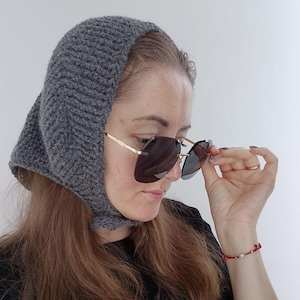 gray wool womens kerchief / triangle head scarf bandana / headwrap trendy burgundy hat