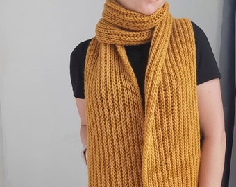 Chunky Knit Yellow Scarf – Handmade Wool Long Scarf – Mustard Yellow Women’s & Men’s Scarf – Christmas Gift Idea