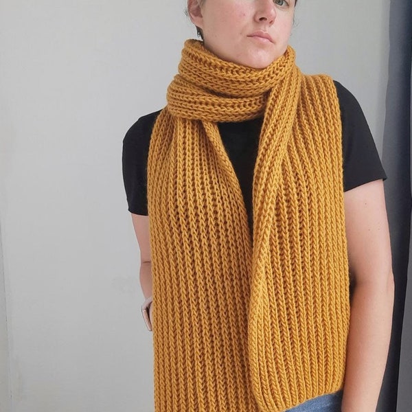 chunky knit yellow scarf / handmade wool long men scarf / mustard yellow womens scarf / christmas scarf