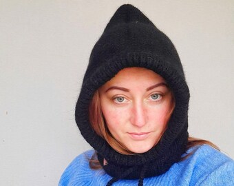 angora hood scarf / pixie hood / hooded scarf / mohair balaclava / knit head cowl scarf with hood