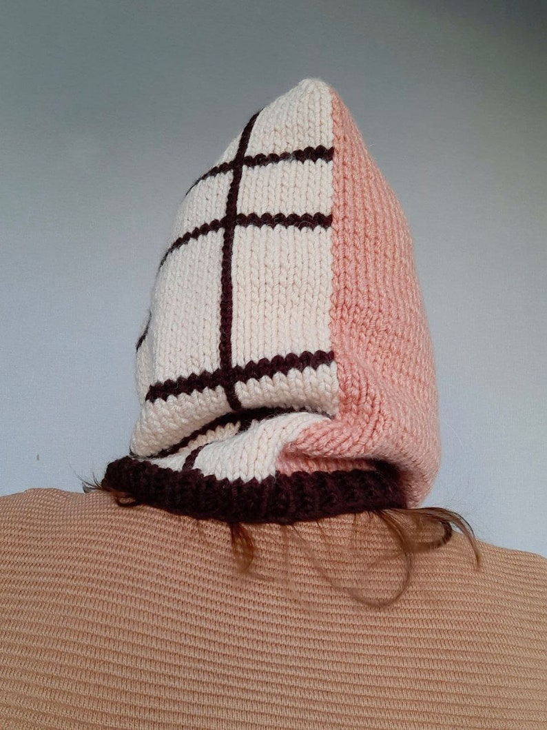 color block winter hood / chunky knit / wool hat balaclava / scarf with hood / winter hats / pixie hood / cowl scarf image 6