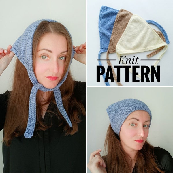 pdf pattern kerchief / vintage knitting bandana scarf / headscarf triangle scarf pattern / knit head hair scarf / easy knitting