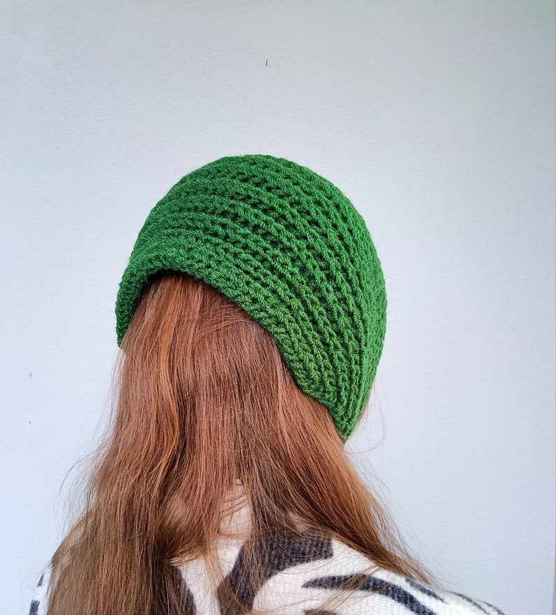 green wool bonnet hat / knitted headband / head hair scarf bandana / knitted headband / vintage head scarf / neck warmer scarf image 4