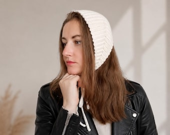 Crochet Bonnet Hat for Women – Handmade Vintage Tie Hat, Soft Wool Blend Cottagecore Headwear, Feminine Winter Fashion Accessory