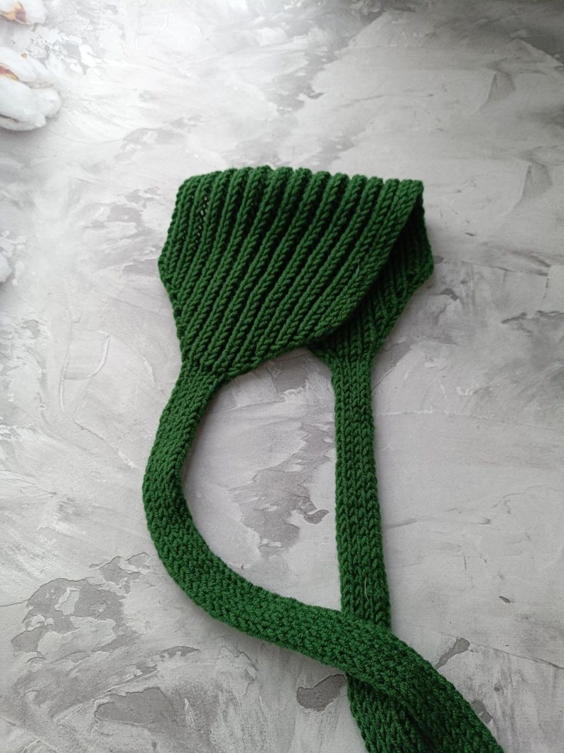 green wool bonnet hat / knitted headband / head hair scarf bandana / knitted headband / vintage head scarf / neck warmer scarf image 7