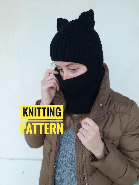 猫耳バラクラバの編み図｜PDFニットフードの編み図｜耳付きレディース