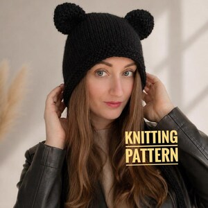 Modello PDF per cappello con orecchie da orso da lavorare a maglia – Tutorial per berretto da adulto con video, comodo modello di cappello a forma di animale, download immediato