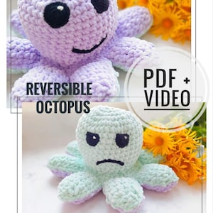 PDF Crochet Pattern – Reversible Octopus Amigurumi Toy – Two-Sided Mood Plushie – Cute DIY Crochet Gift – Instant Download