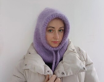 Chunky Purple Knit Balaclava Purple Knit Balaclava, Wool Knitted Scarf, Winter Knitted  main image 3
