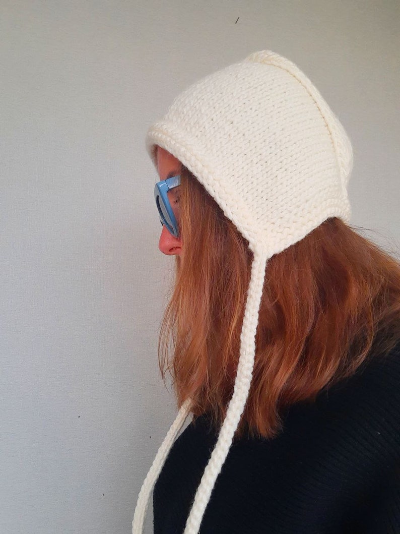 custom adult bonnets / winter fashion hat beanie / chunky knit hat / earflap hat / crochet womens bonnet / soft winter hat image 7