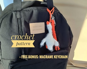PDF Plush Goose Crochet Pattern | Amigurumi Keychain or Bag Charm | One-Piece Toy Tutorial + Free Macrame Cord Gift