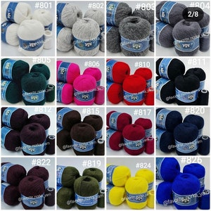 May include: A collection of yarn balls in various colors, each labeled with a blue band featuring a raccoon logo and the text @favorite_norka_yarn. The image displays sixteen distinct color options, each marked with a specific reference number.