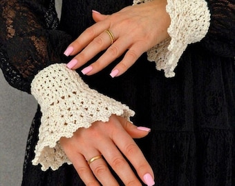 Ready to Ship Cream Lace Knit Cuffs – Detachable Wrist Cuffs for Women | Vintage Sleeve Extenders | Cottagecore Romantic Accessory