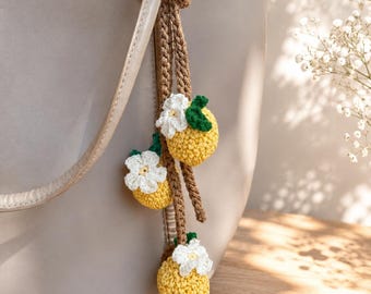 Crochet Lemon Bag Charm – Handmade Lemon Branch Purse Charm | Summer Bag Accessory | Cute Crochet Keychain | Lemon Bag Pendant