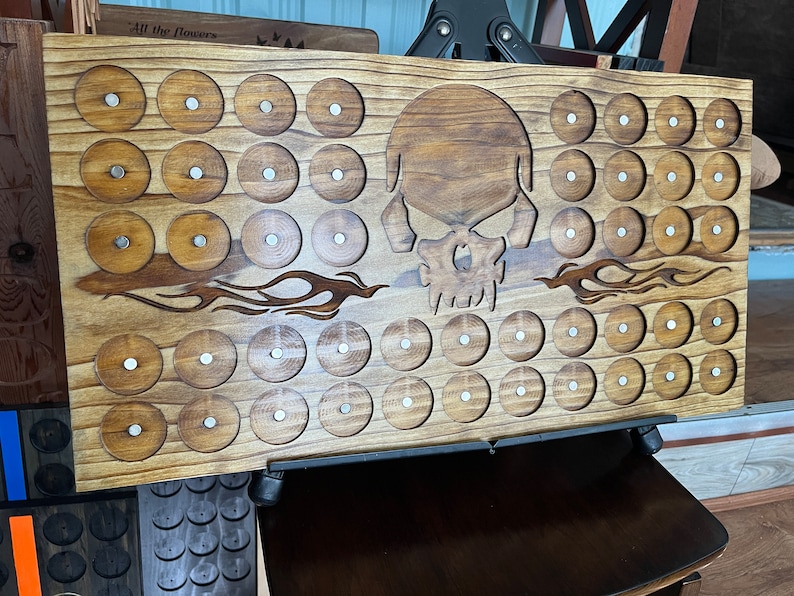 11x22 Custom Carved Wood Motorcycle Poker Chip Holder 46 Count