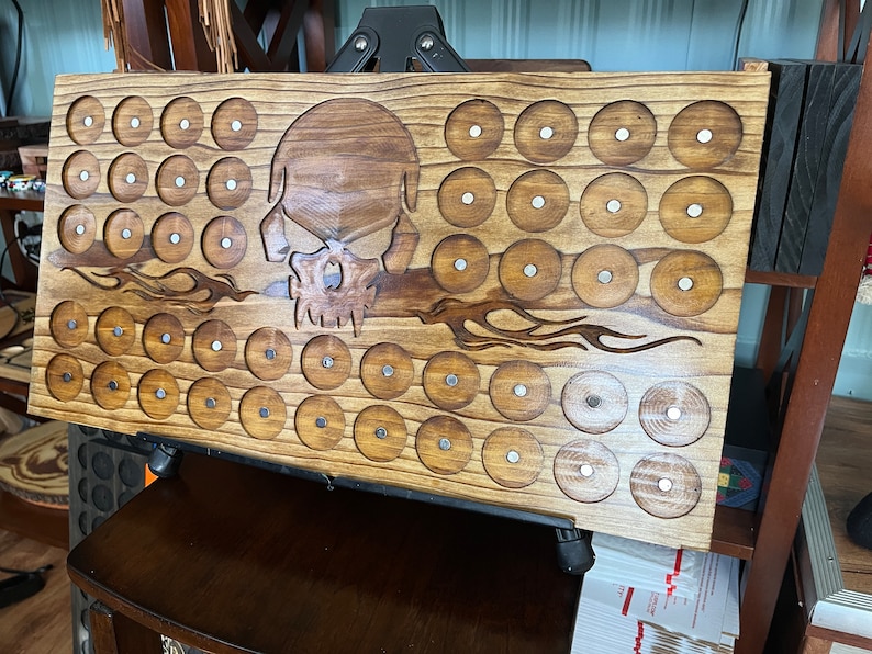 11x22 Custom Carved Wood Motorcycle Poker Chip Holder 46 Count